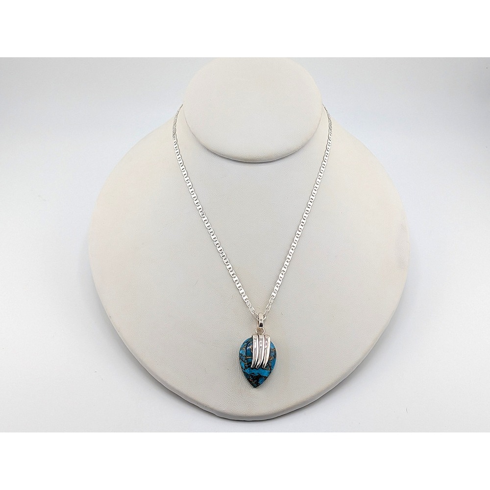 Handmade Kingman Copper Matrix Turquoise Pendant Necklace 18in Mariner Chain ** - Picture 4 of 9